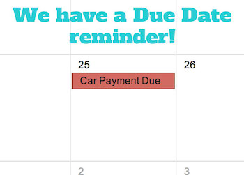 Car payment due date set up in Google Calendar