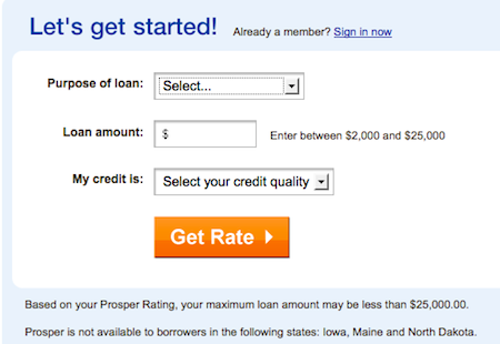 Get started on a loan at Prosper
